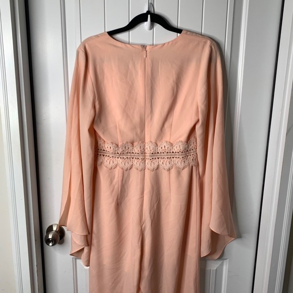 Lumier by Bariano tangerine peach Maxi Dress Formal Gown Lace Bell Sleeve Sz  12 - Picture 6 of 10